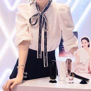 Korean woman White Blouse with ribbon size S